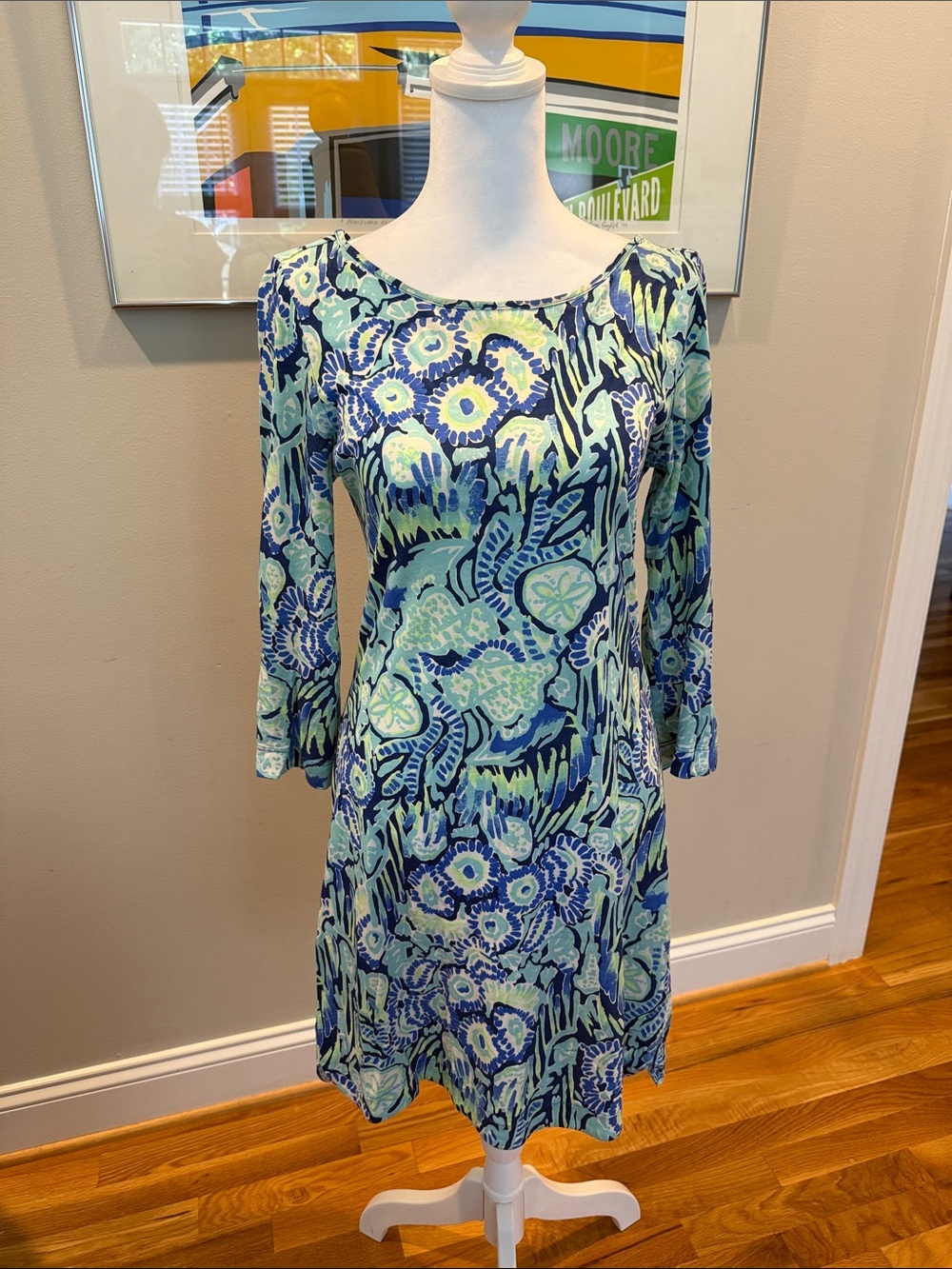 Lilly Pulitzer Blue & Green Floral Long Sleeve Dress